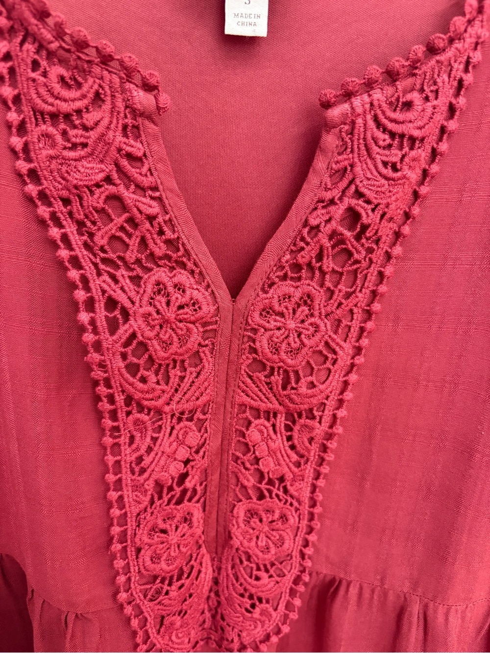 Knox Rose Burgundy Boho Lace Bell Sleeve High Low Dress S - Picture 4 of 10